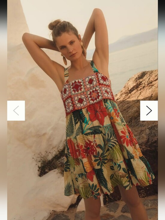 FARM Rio Dresses & Skirts - FARM Rio Coral Crochet Bodice Tropical Tiered Midi Dress